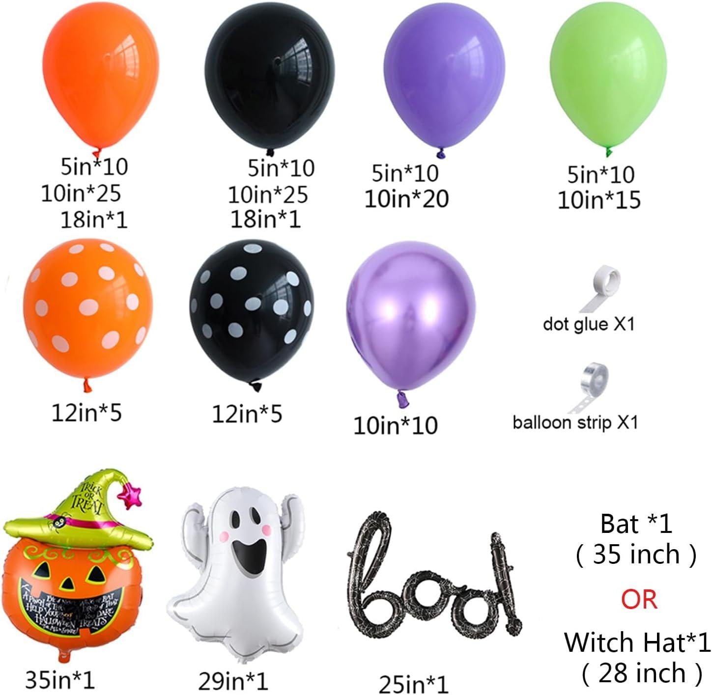 Halloween Balloon Arch Kit, Pumpkin Ghost BOO Foil Balloons, Spooky Party Decor