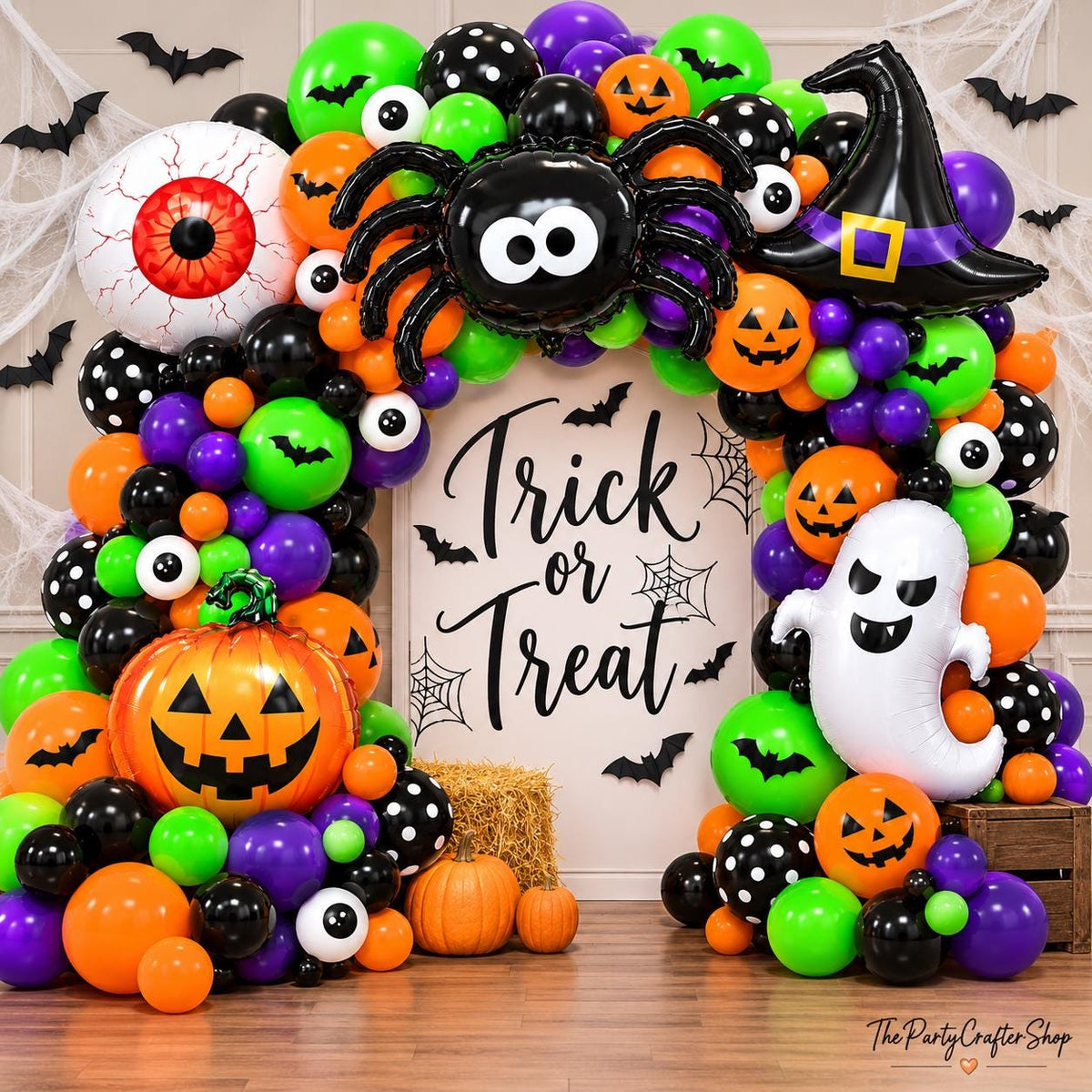 137-Piece Halloween Balloon Arch Kit, Spooky Foil Bats, Pumpkins, Ghosts (All-in-One)
