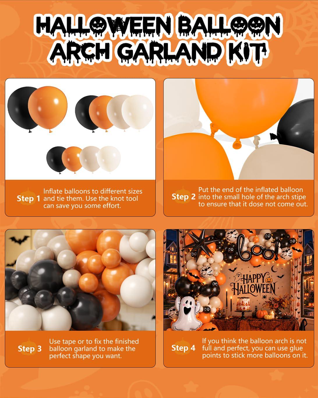 Halloween Balloon Arch Kit, Black Orange White Gothic Party Decor (159 Pieces)