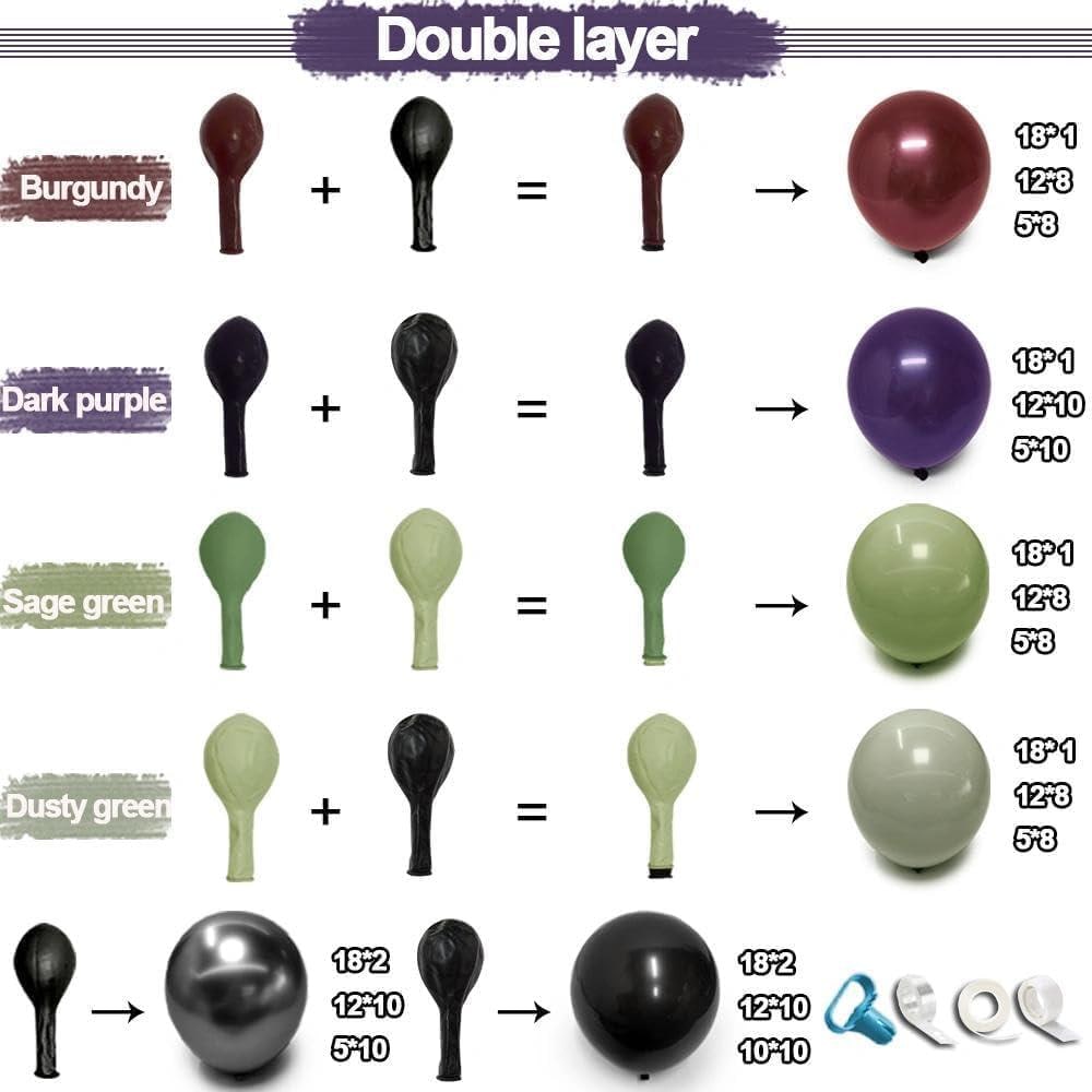 Gothic Halloween Balloon Arch Kit, Double Stuffed Lime Green Purple Burgundy Black (76 Balloons)