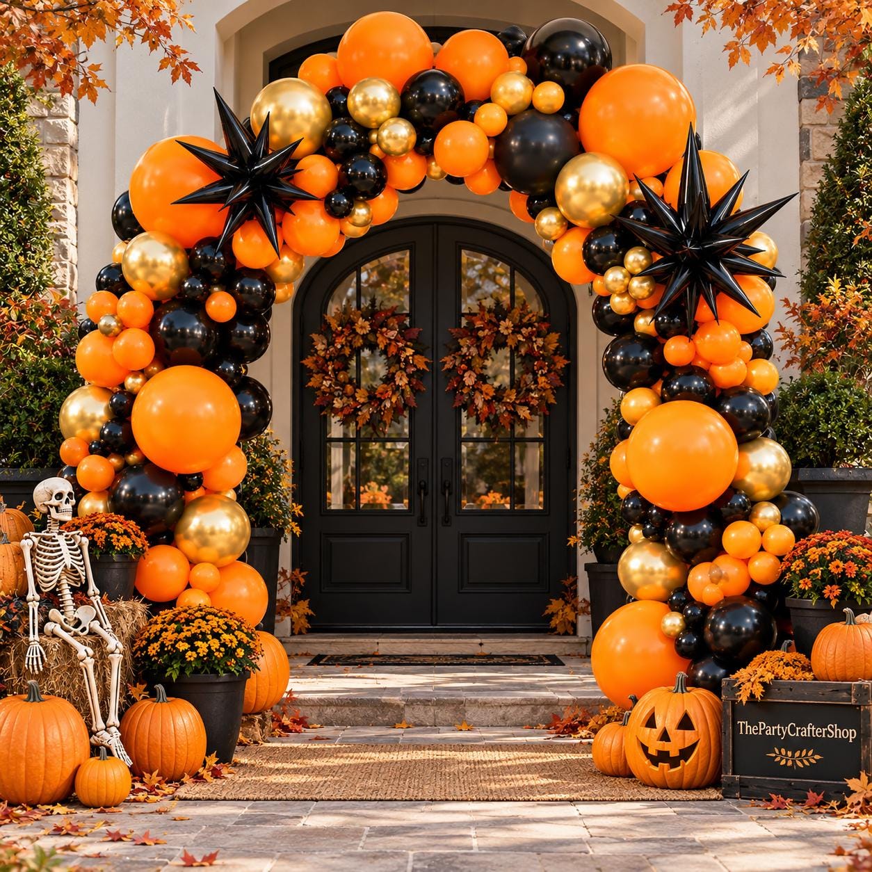 Black Orange Gold Balloon Arch Kit, Star Balloons, Halloween Party Decorations