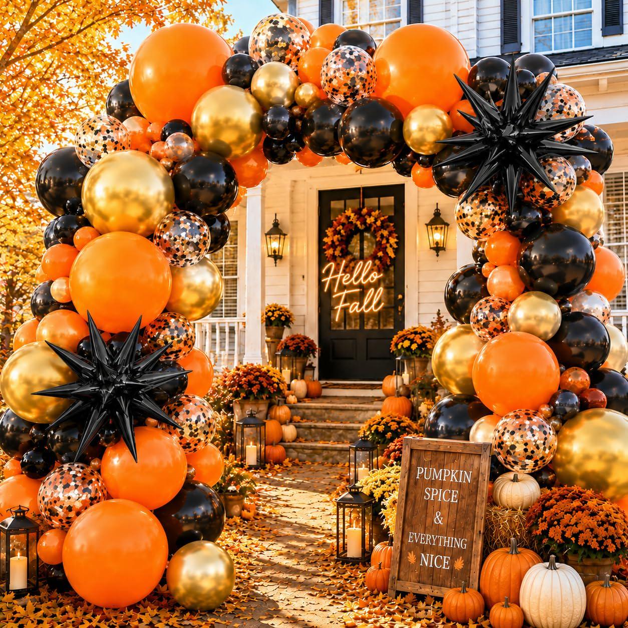 Black Orange Gold Balloon Arch Kit, Star Balloons, Halloween Party Decorations