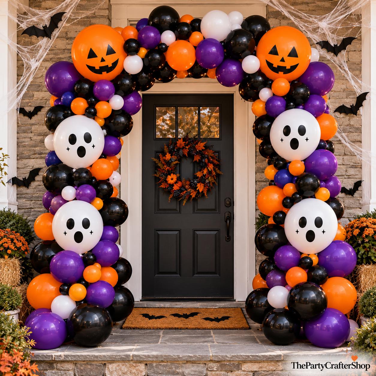 133-Piece Halloween Balloon Garland Kit, Orange Black Purple White, Pumpkin Ghost Bats (Party Decor)