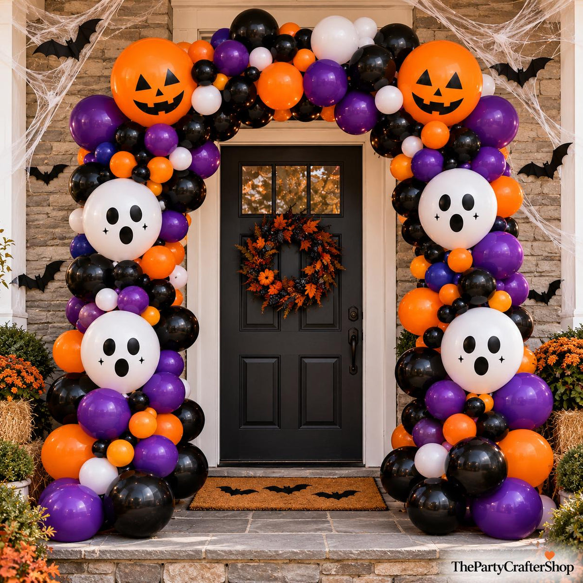 133-Piece Halloween Balloon Garland Kit, Orange Black Purple White, Pumpkin Ghost Bats (Party Decor)