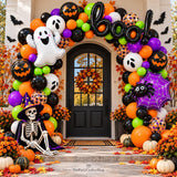 151-Piece Halloween Balloon Arch Kit, Ghost Pumpkin BOO Foil Balloons, Spooky Party Decor