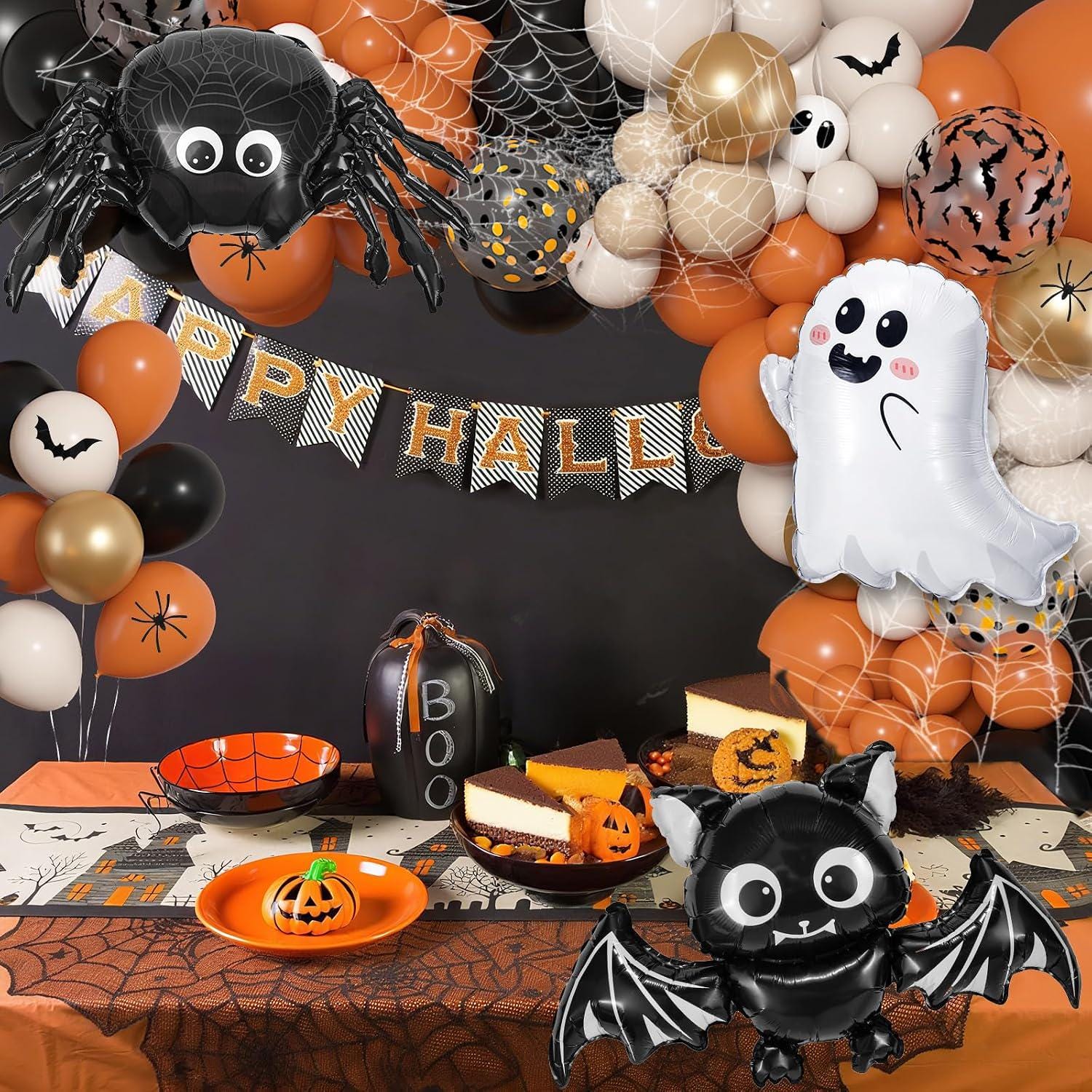 151-Piece Halloween Balloon Arch Kit, Ghost Spider Bat Foil Balloons, Spooky Party Decor