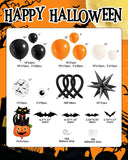 Halloween Balloon Arch Kit, Black Orange White, Foil Bats Pumpkin Cat (127Pcs)