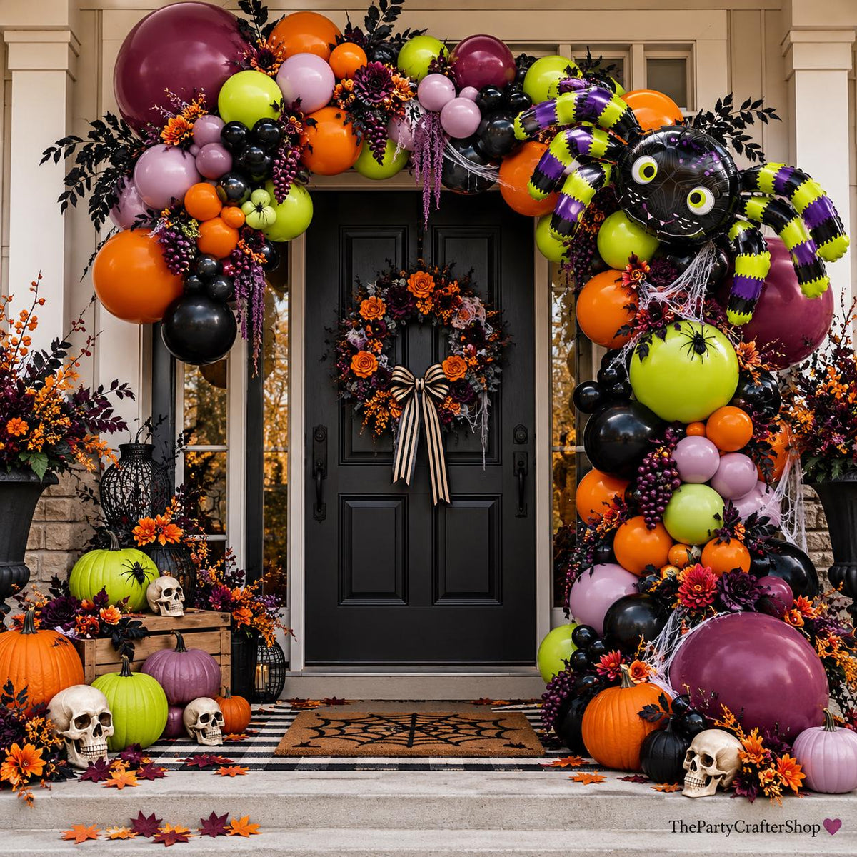 Halloween Balloon Arch Kit, Purple Green Orange Black, Spider Garland (Party Display)