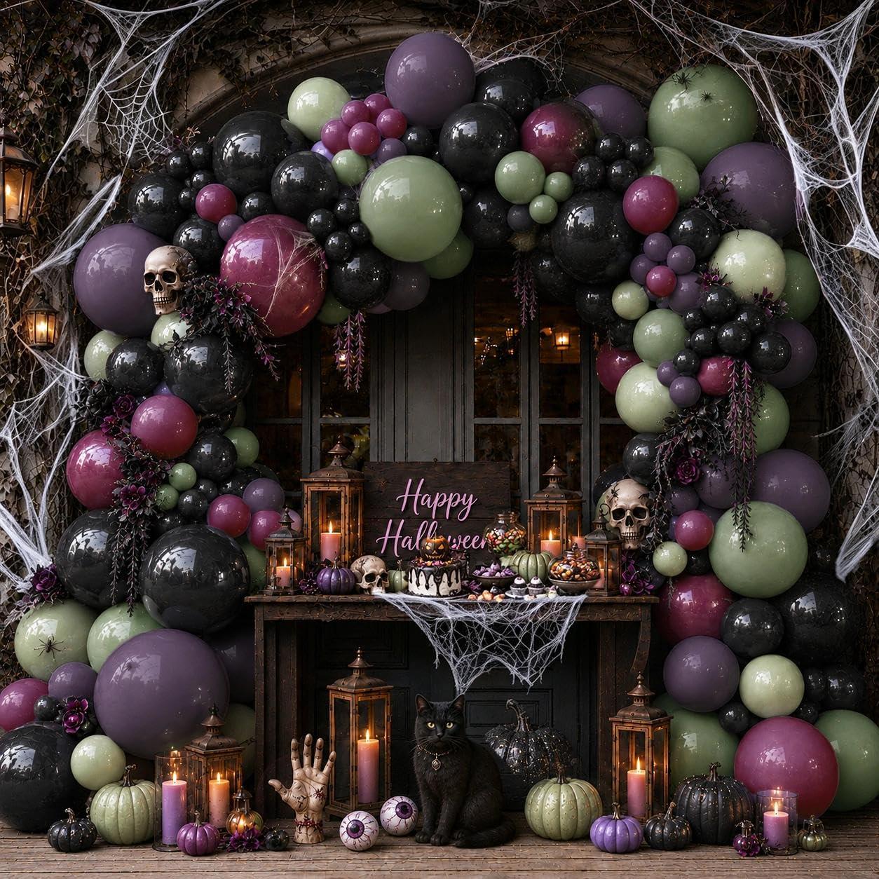 100PCS Halloween Balloon Arch Kit, Gothic Purple Green Black Party Decor