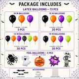 108Pcs Halloween Balloon Arch Kit, Spider Ghost Pumpkin Foil Balloons, 3D Bats Spider Balloons, Day of the Dead Party Backdrop Decor