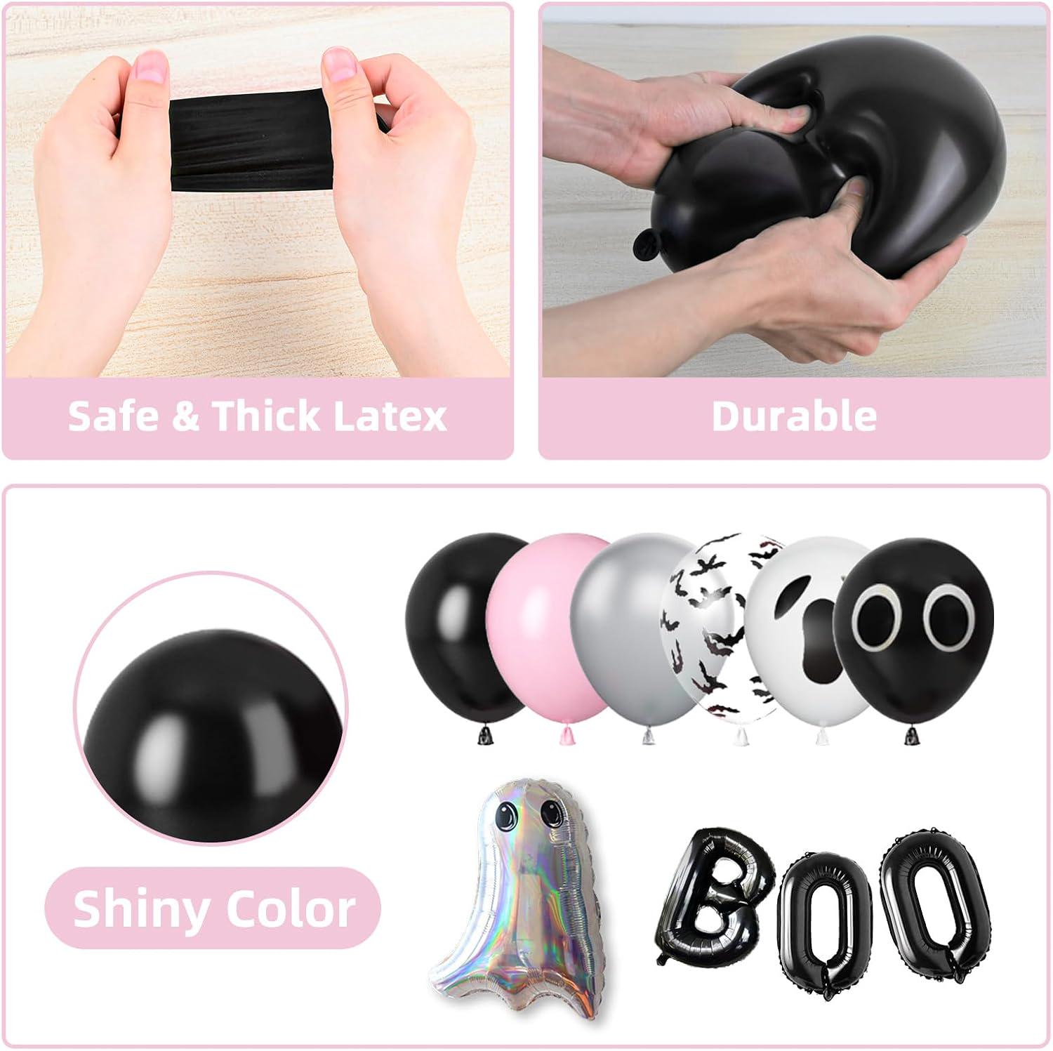 Pink Black Halloween Balloon Arch Kit, Ghost Bat BOO Foil Confetti (Party Decor)