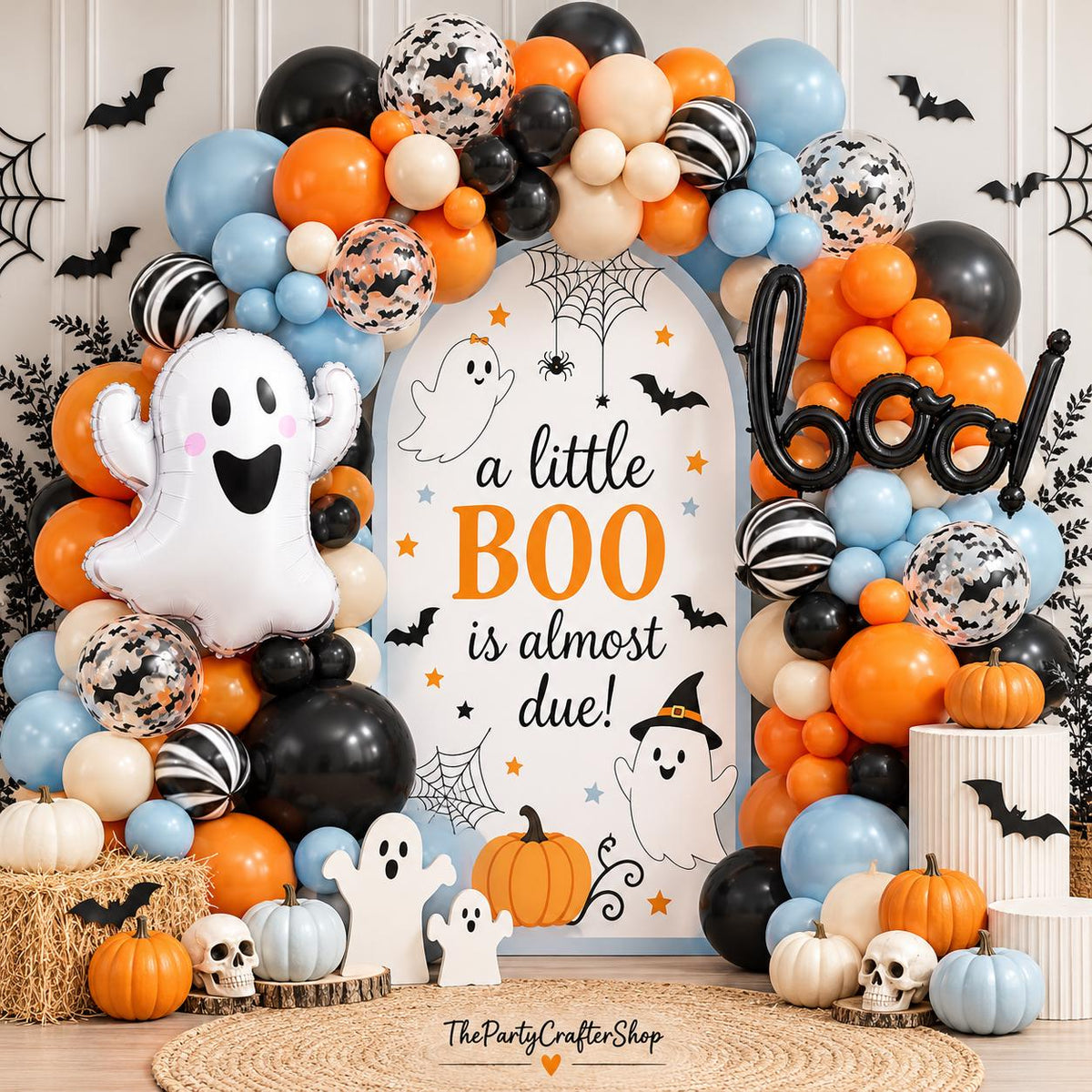 Halloween Balloon Arch Kit, Blue Orange Black Ghost Bat Decor (99 Piece)
