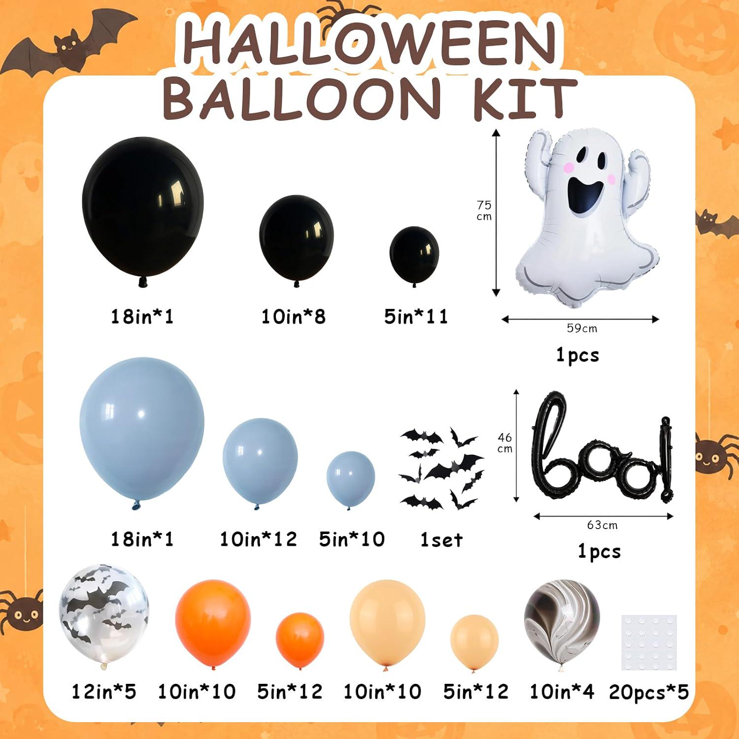Halloween Balloon Arch Kit, Blue Orange Black Ghost Bat Decor (99 Piece)