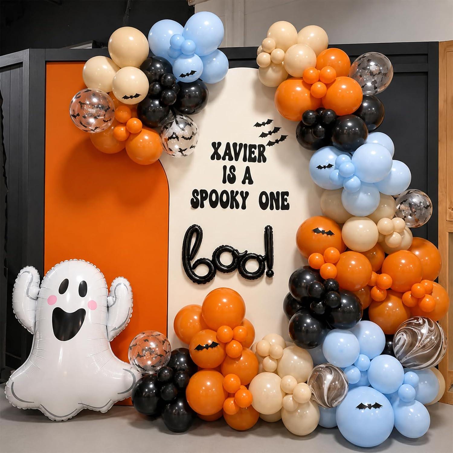 Halloween Balloon Arch Kit, Blue Orange Black Ghost Bat Decor (99 Piece)