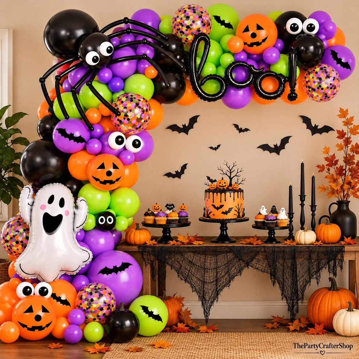 Halloween Balloon Arch Kit, Black Orange Purple Green Latex, Ghost BOO Foil (122Pcs)