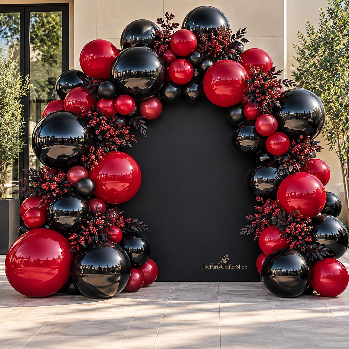 Red Black Balloon Arch Kit, Gothic Vampire Party Decor (16ft Garland)