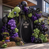 Double Stuffed Halloween Balloon Arch Kit, Purple Olive Green Black, Spooky Party Decor