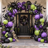 Double Stuffed Halloween Balloon Arch Kit, Purple Olive Green Black, Spooky Party Decor