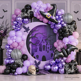 154pc Halloween Balloon Arch Kit, Metallic Purple Black Gothic Party Decor