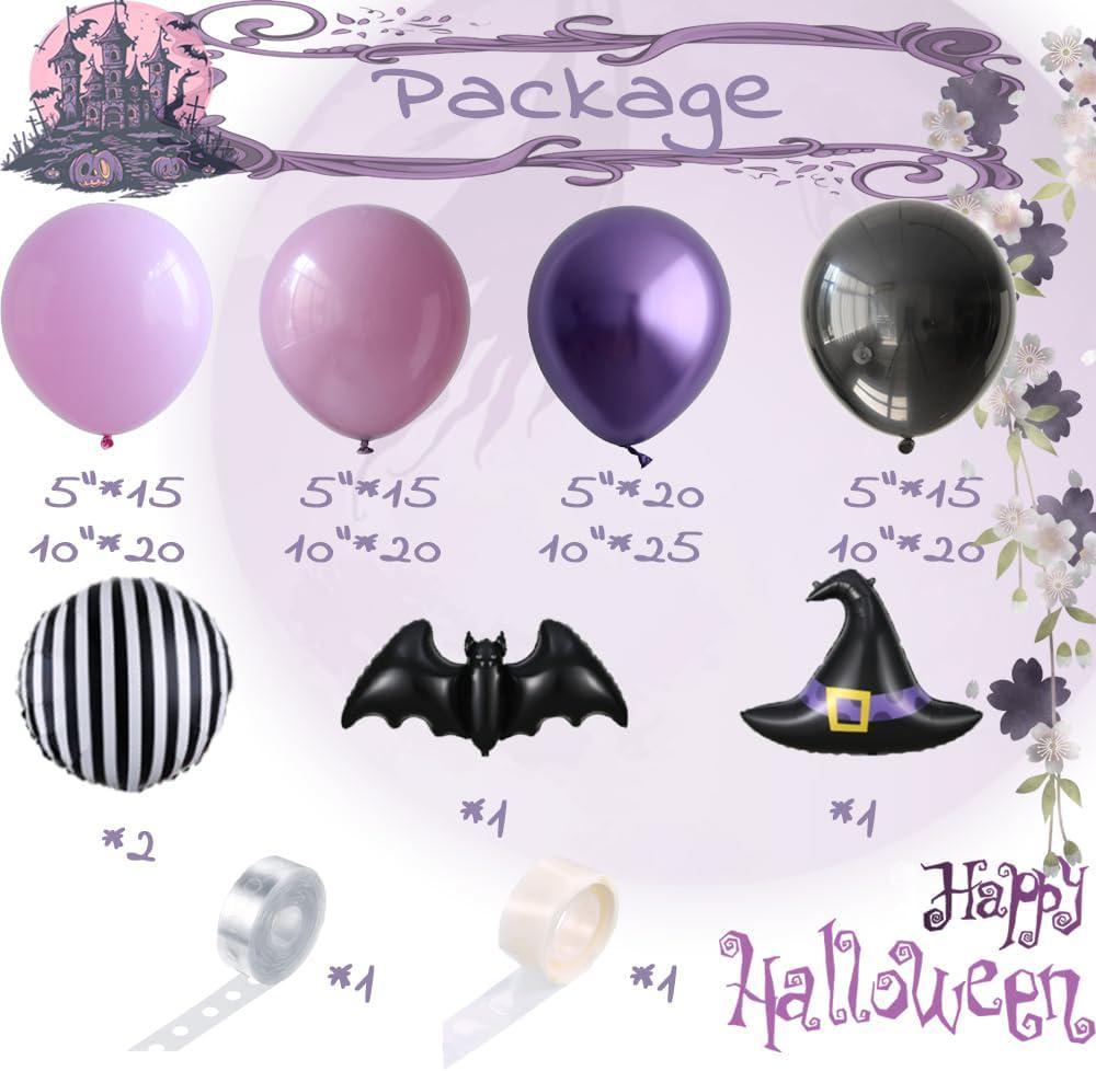 154pc Halloween Balloon Arch Kit, Metallic Purple Black Gothic Party Decor