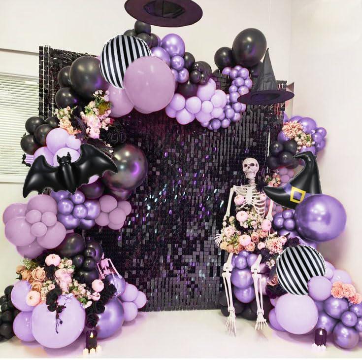 154pc Halloween Balloon Arch Kit, Metallic Purple Black Gothic Party Decor