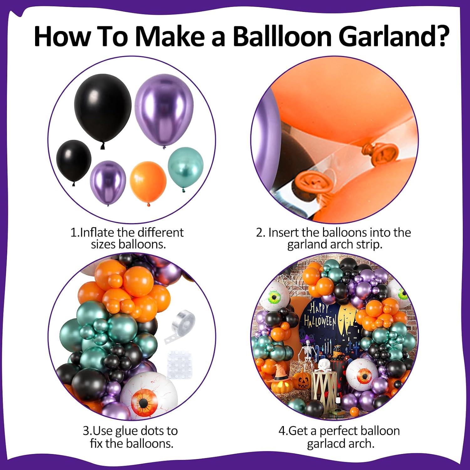 Halloween Balloon Garland Kit, Eyeball Foil, Metallic Colors, Party Decor