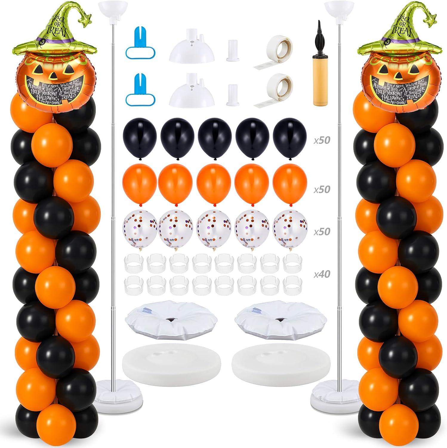 Halloween Balloon Column Stand Kit, 6.5 ft, Pumpkin Foil Topper (2 Sets)