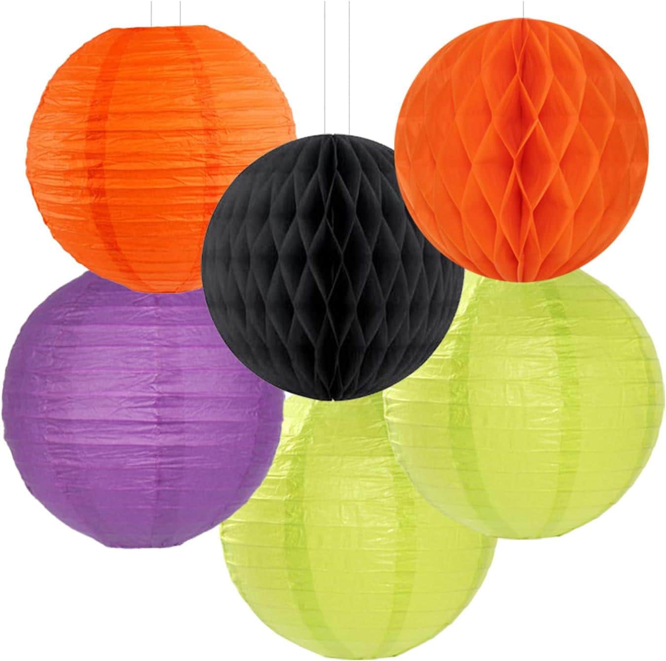 14pc Black Orange Purple Green Halloween Party Decorations Kit Lanterns Fans Honeycomb Balls}}