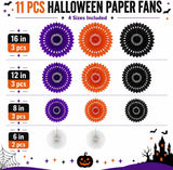 11-Count Halloween Paper Fans, Purple Orange Black White Garland (4 Sizes)