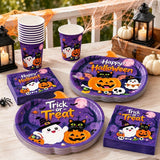 Halloween Party Supplies Kit, Pumpkin Plates, Ghosts, Bats, Skulls (Serves 24)