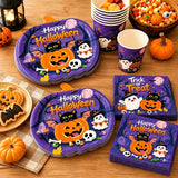 Halloween Party Supplies Kit, Pumpkin Plates, Ghosts, Bats, Skulls (Serves 24)