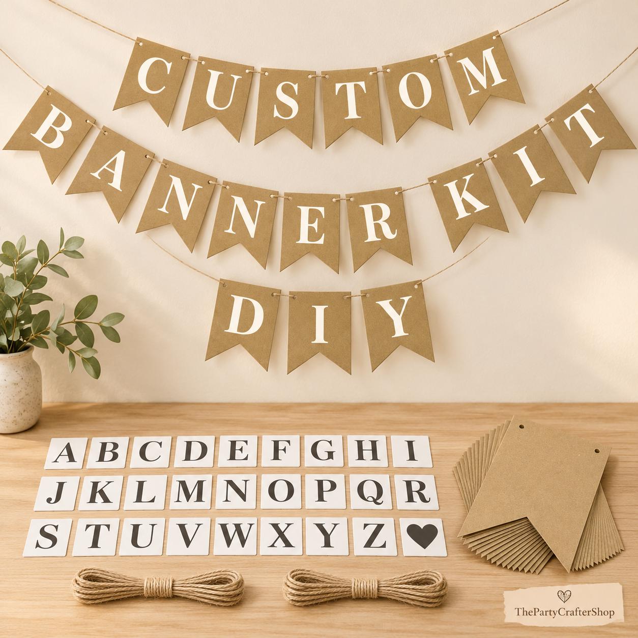DIY Banner Kit: 18 Blank Pennants, 26 Letter Stencils (Cardstock)