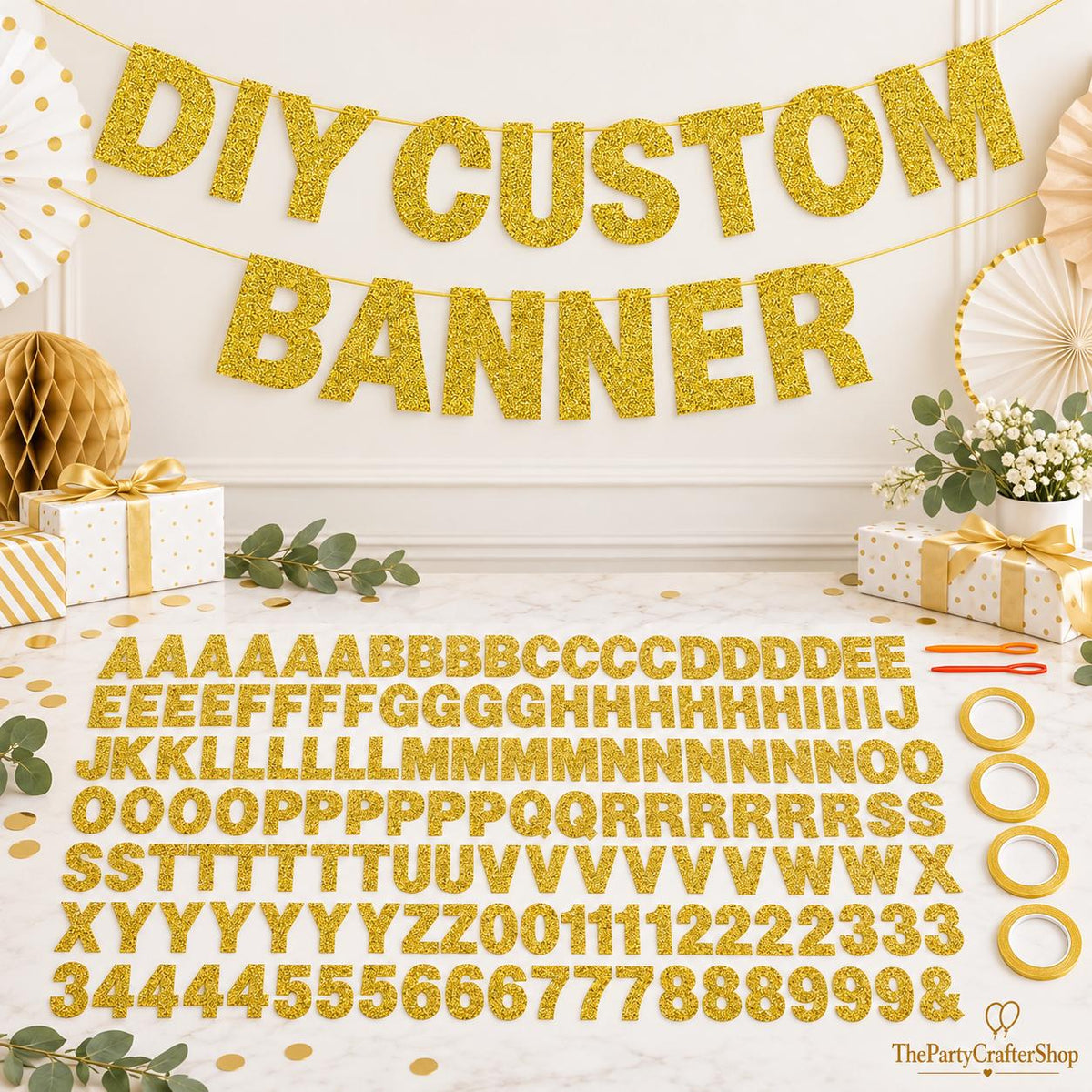 DIY Party Banner Kit: 146 Glitter Letters Numbers Symbols (5x4.2 Inch)