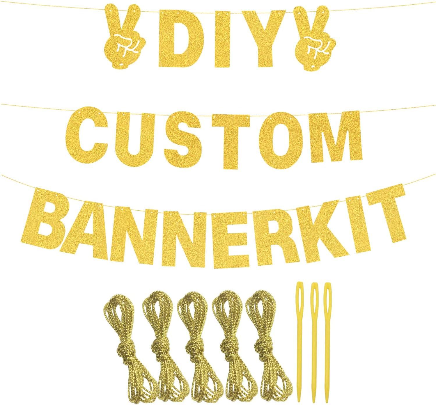 DIY Gold Glitter Letter Banner Kit, Personalized Party Decor (129 Pieces)