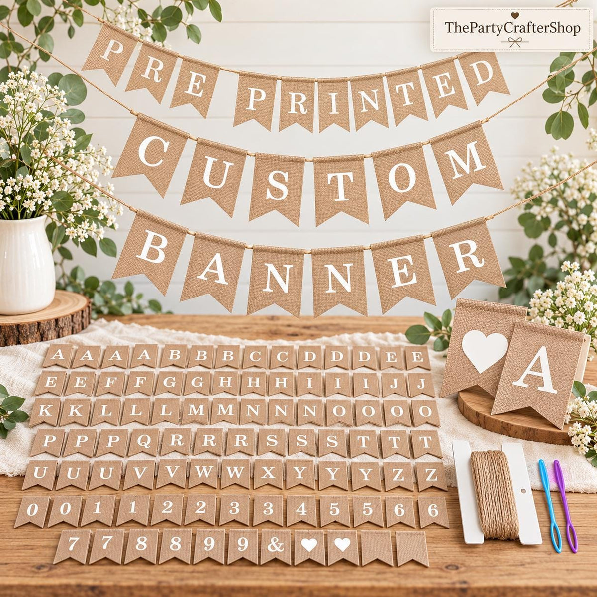 Reusable Faux Burlap Banner Kit, Pre-Printed Letters, Numbers, Symbols (97 Piece)