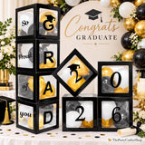 2026 Graduation Balloon Boxes, Black White Gold Party Decor (4 Boxes)