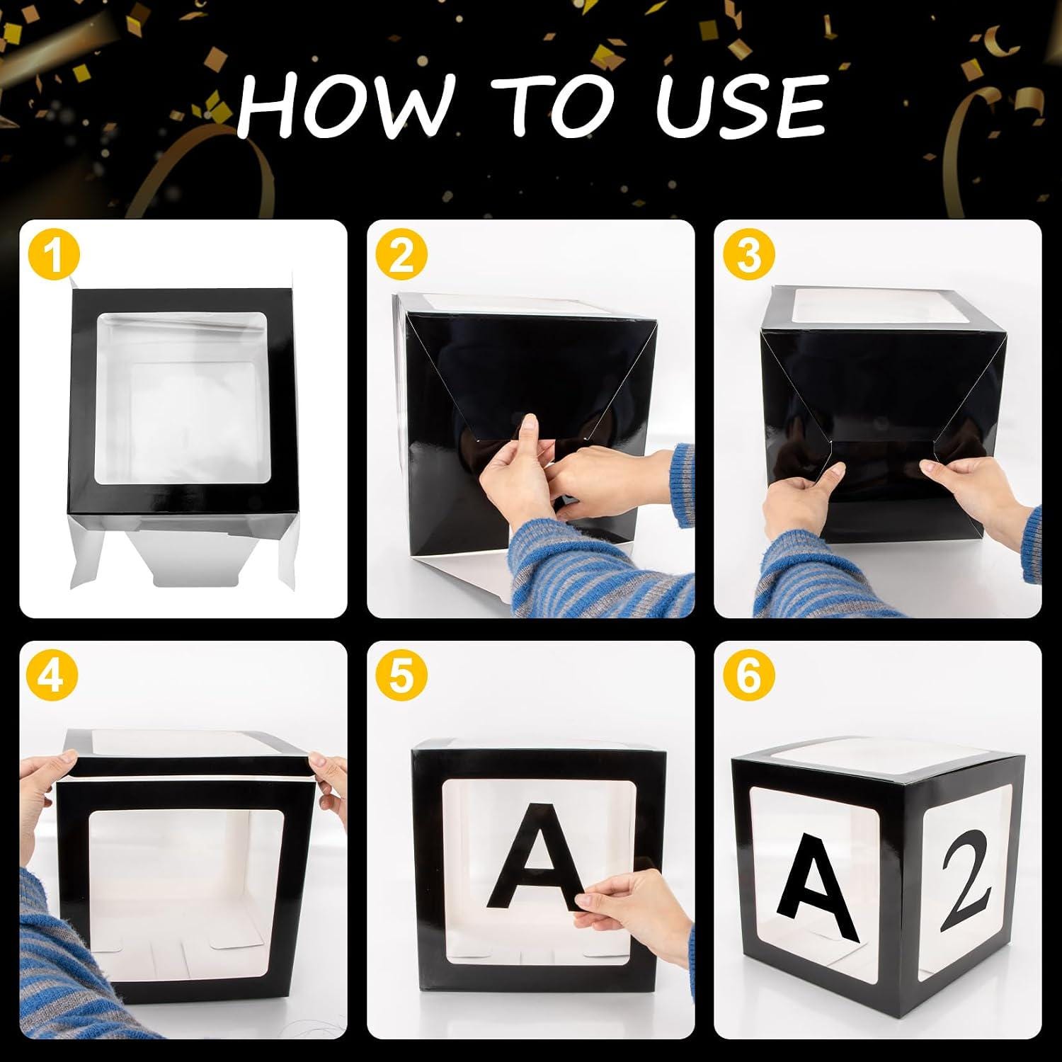 2026 Graduation Balloon Boxes, Black White Gold Party Decor (4 Boxes)