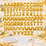 98 Piece Gold Letter Balloon Set, Metallic Foil Alphabet with Ribbons and Straws