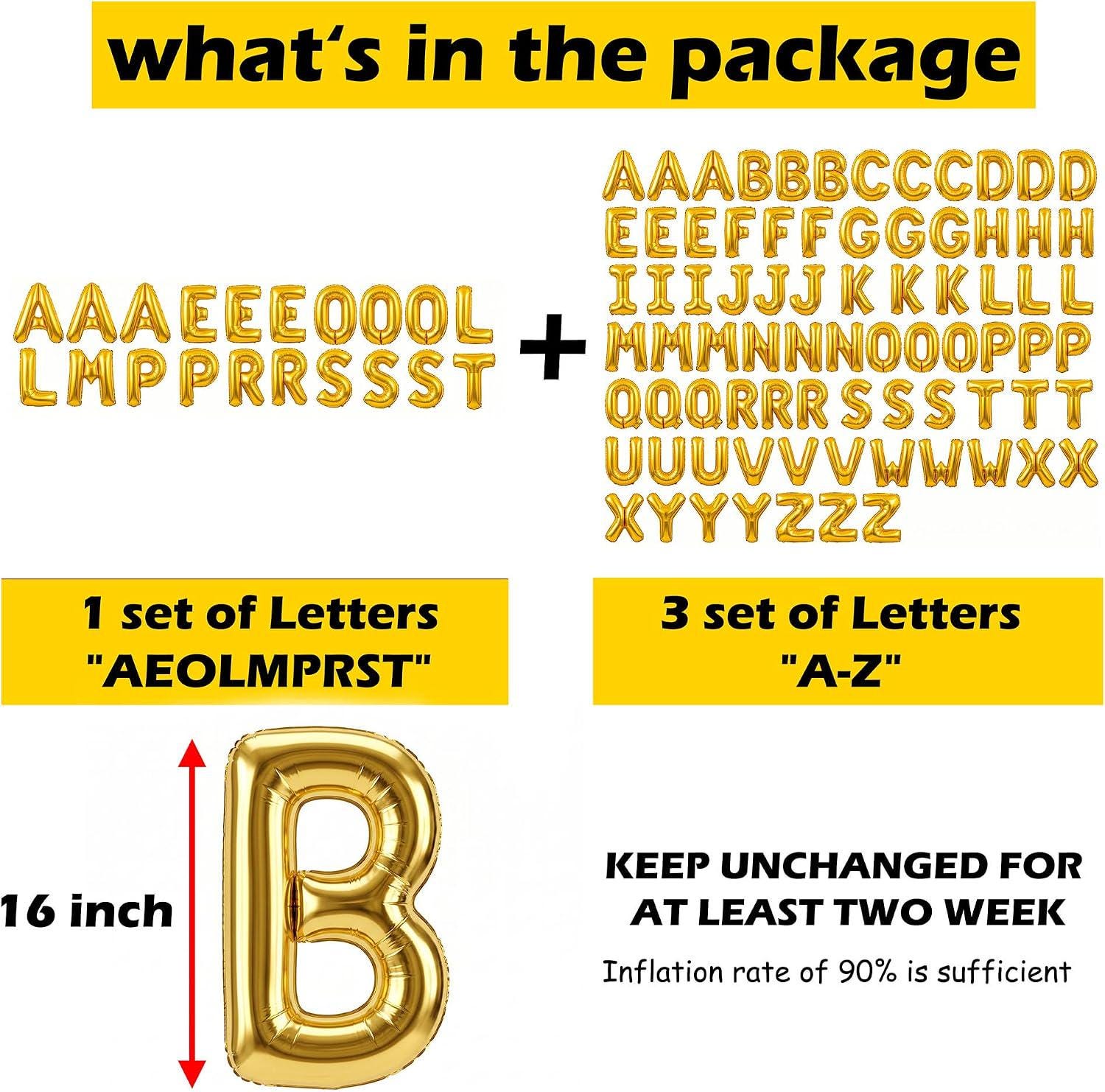 98 Piece Gold Letter Balloon Set, Metallic Foil Alphabet with Ribbons and Straws