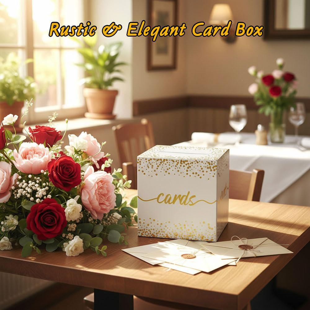 Party Card Box: White Gold Foil 9-Inch Card Collection Station