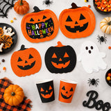 Halloween Party Supplies: 24 Pumpkin Plates, 24 Cups, 12 Ghost Napkins (Paper)