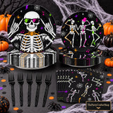 96-Piece Halloween Partyware Set, Dancing Skeleton Paper Plates Napkins Forks