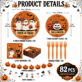 82-Piece Halloween Party Set: 20 Plates, Napkins, Forks, Banners (Orange Black Cream)