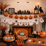 82-Piece Halloween Party Set: 20 Plates, Napkins, Forks, Banners (Orange Black Cream)