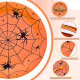 Disposable Halloween Party Set: 24 Guests, Orange Spider Web Plates, Napkins, Forks