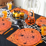 Disposable Halloween Party Set: 24 Guests, Orange Spider Web Plates, Napkins, Forks
