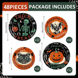 48 Piece Halloween Paper Plate Set, 9 Inch and 7 Inch, 4 Designs