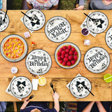 96-Piece Gothic Birthday Party Set: 9-Inch Plates, Skull Bow Napkins, Black Forks