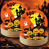Haunted House Halloween Plates, 9-Inch Paper, 50 Count Set for Parties, Birthdays, Events