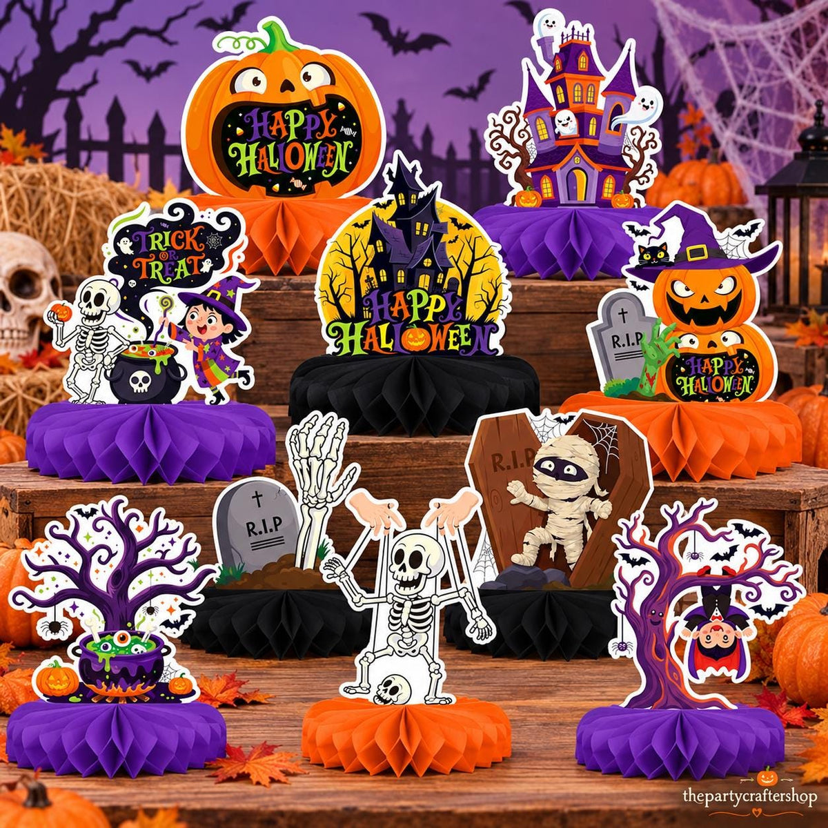 Happy Halloween Honeycomb Centerpieces: Thick Cardstock, Double-Sided Printing, Bright Colors